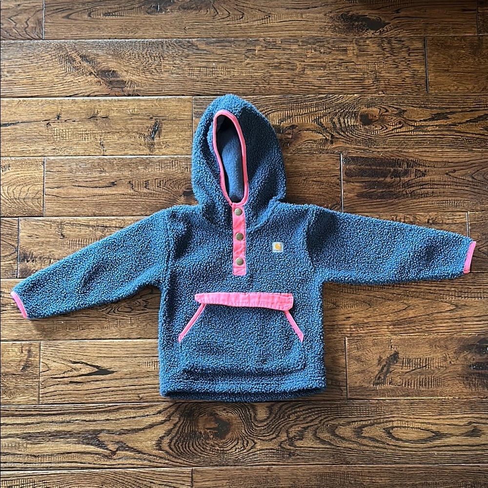 Carhartt Quarter Snap Sherpa Hoodie - Navy Blue and Pink